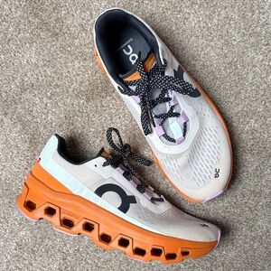 On Running Cloudmonster Sneakers in Cream, Orange, Black